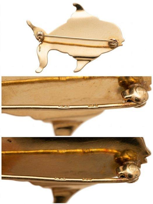 Broche - 14 karaat Geel goud Parel - Diamant, Handtassen en Accessoires, Antieke sieraden