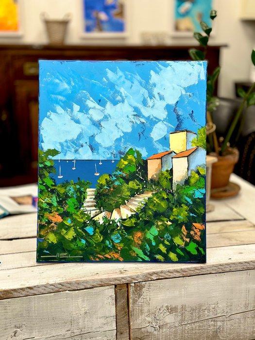 Jiel - Petit sentier aux voiliers, sur la Grande Bleue., Antiquités & Art, Art | Peinture | Moderne