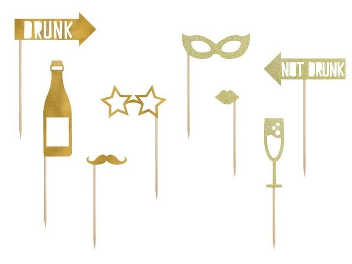 Photobooth LetS Celebrate Goud 8st, Hobby en Vrije tijd, Feestartikelen, Nieuw, Verzenden