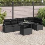 vidaXL Tuinbank Set met kussen 7 pcs Zwart Poly rattan, Tuin en Terras, Verzenden, Nieuw