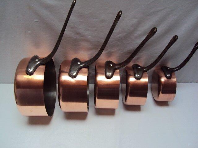 5 casseroles étamées - Kookpottenset - IJzer, Koper, Tin, Antiek en Kunst, Antiek | Keukengerei