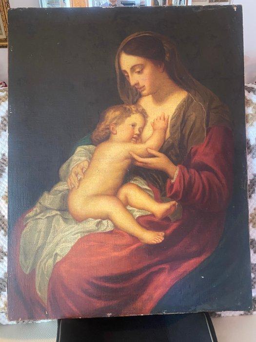 Seguace di Antony Van Dick (XVII) - Madonna col bambino, Antiek en Kunst, Kunst | Schilderijen | Klassiek