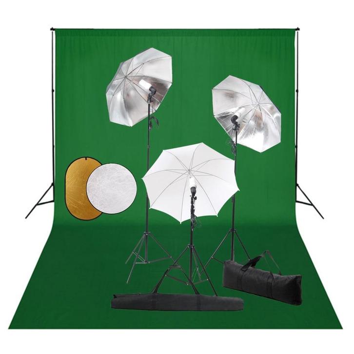 vidaXL Fotostudioset met lampen, paraplus, achtergrond en, Audio, Tv en Foto, Fotografie | Fotostudio en Toebehoren, Nieuw, Verzenden