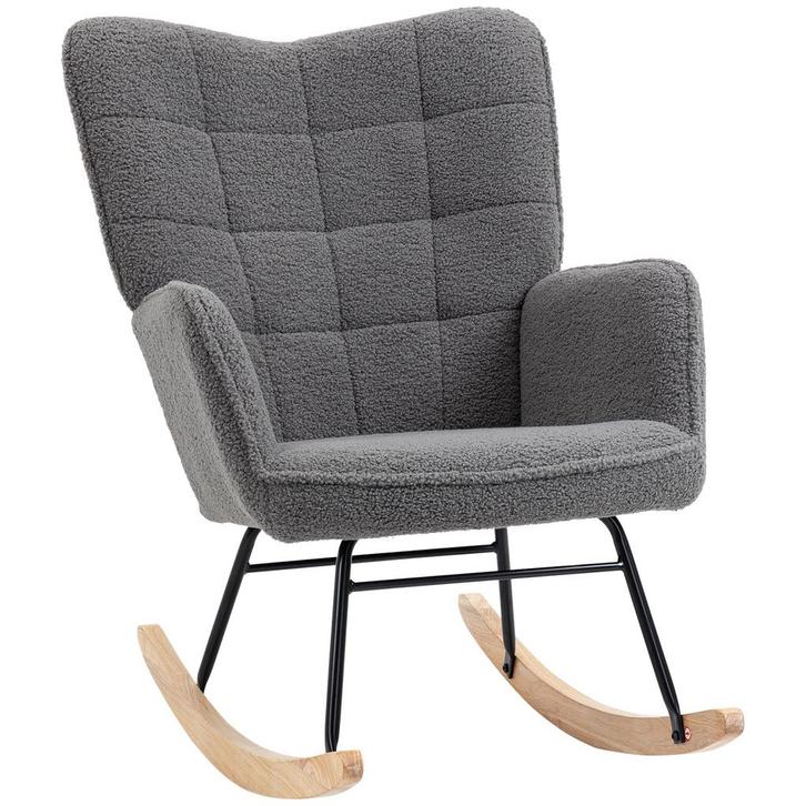 Schommelstoel -  - Relax - Lamswolimitatie - Donkergrijs, Huis en Inrichting, Stoelen, Grijs, Nieuw, Stof, Ophalen of Verzenden