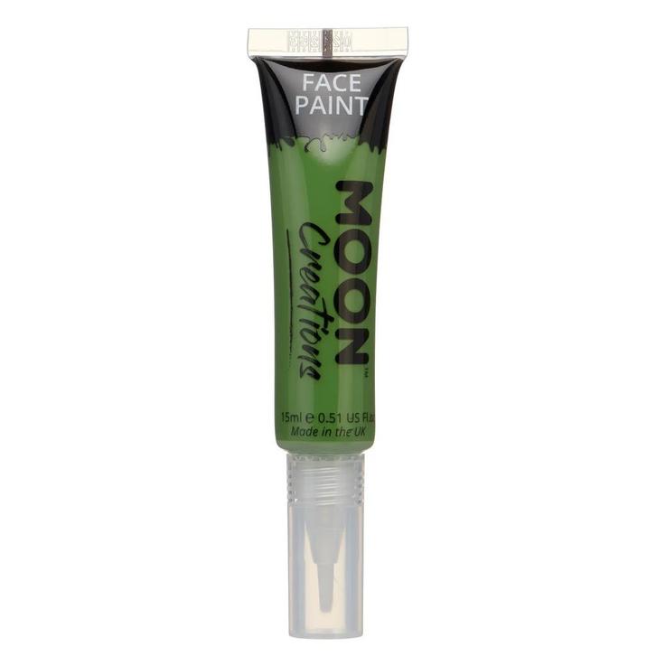 Moon Creations Face Paint with Brush Applicator Green 15ml, Hobby en Vrije tijd, Feestartikelen, Nieuw, Verzenden