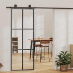 vidaXL Schuifdeur 76x205 cm ESG-glas en aluminium zwart, Doe-het-zelf en Bouw, Deuren en Vliegenramen, Verzenden, Nieuw