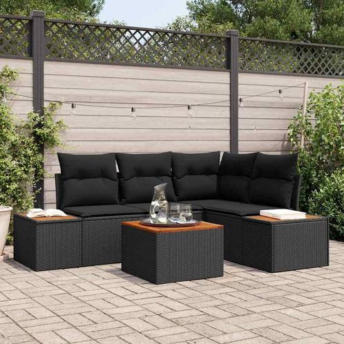 vidaXL Tuinbank Set met kussen 5 pcs Zwart Poly rattan, Tuin en Terras, Tuinsets en Loungesets, Nieuw, Verzenden