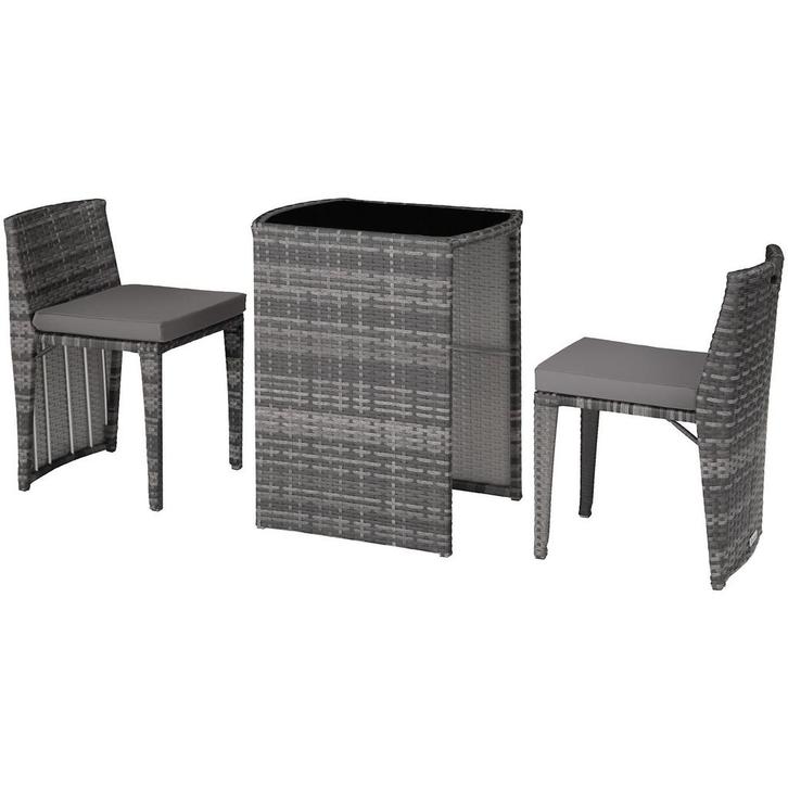 tectake Aluminium wicker bistroset Hamburg - grijs, Tuin en Terras, Tuinsets en Loungesets, Verzenden