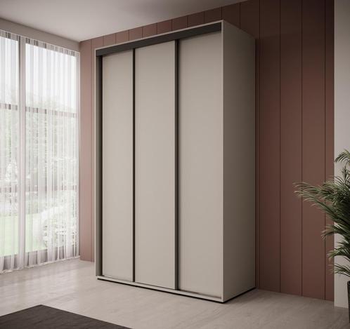 Meubella Kledingkast Delos 1 beige zwart 150 cm, Huis en Inrichting, Kasten | Overige, Nieuw, Verzenden