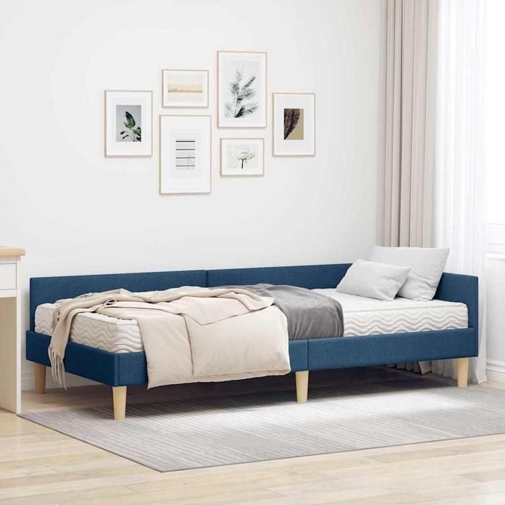 vidaXL Hoekbedframe met Matras met matras 2 pcs Blauw Stof, Huis en Inrichting, Slaapkamer | Bedden, Nieuw, Verzenden