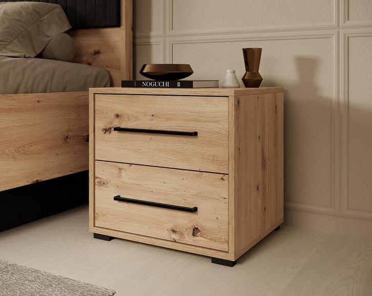 Meubella Nachtkastje eiken 58 cm met 2 lades, Huis en Inrichting, Kasten | Overige, Nieuw, Verzenden