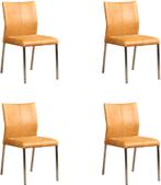 Set van 4 Cognac leren moderne eetkamerstoelen - poot, Nieuw, Vier, Modern, Leer