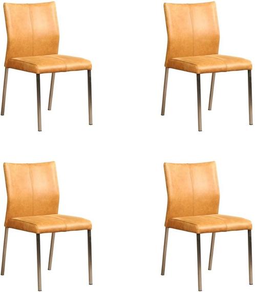 Set van 4 Cognac leren moderne eetkamerstoelen - poot, Huis en Inrichting, Stoelen, Overige kleuren, Vier, Nieuw, Leer, Ophalen of Verzenden