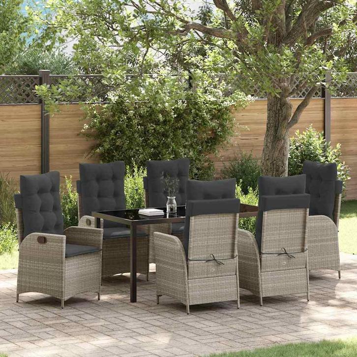 vidaXL Tuin Eettafel Set 7 pcs Lichtgrijs poly rattan, Tuin en Terras, Tuinsets en Loungesets, Nieuw, Verzenden