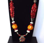 Antieke Kabyle Berber-halsketting 74 cm hars, koraal, Zilver, Antiek en Kunst