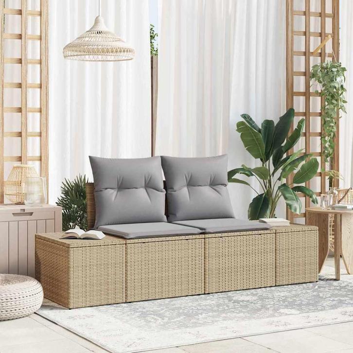 vidaXL Tuin Sofa met kussen Beige 123 x 62 x 69cm poly, Tuin en Terras, Tuinsets en Loungesets, Nieuw, Verzenden
