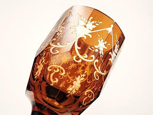 Antique faceted-engraved-painted glass cup mid-19th century, Antiek en Kunst, Antiek | Glaswerk en Kristal