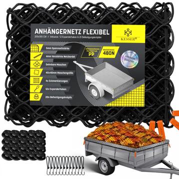 KESSER® Aanhangernet met spankabel - 2x3m - Zwart beschikbaar voor biedingen