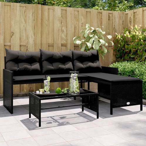 vidaXL Tuinbank met tafel en kussens L-vormig poly rattan, Tuin en Terras, Tuinsets en Loungesets, Nieuw, Verzenden