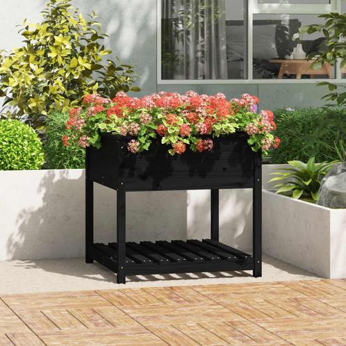 vidaXL Jardinière avec étagère Noir 82,5x82,5x81 cm Bois, Jardin & Terrasse, Pots de fleurs, Neuf, Envoi