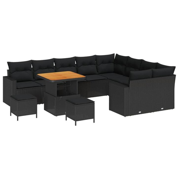 vidaXL Tuinbank Set 12 pcs Zwart poly rattan, Tuin en Terras, Tuinsets en Loungesets, Nieuw, Verzenden