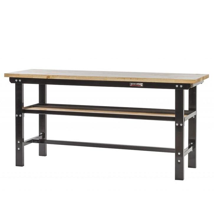 Werkbank zwart 200 cm met hardhouten blad, Doe-het-zelf en Bouw, Werkbanken, Ophalen of Verzenden