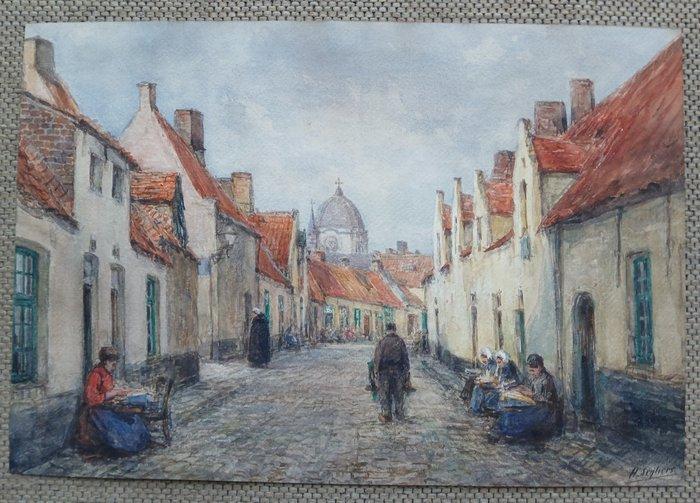 Henri Seghers (1848-1919) - Brugge - het klossen van de, Antiquités & Art, Art | Peinture | Classique