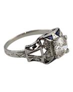 Bague - 18 carats Or blanc, Bague Art Deco en or blanc 18, Nieuw