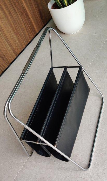 Tijdschriftenhouder - Leder, Verchroomd, Metaal - Vintage, Antiek en Kunst, Kunst | Designobjecten