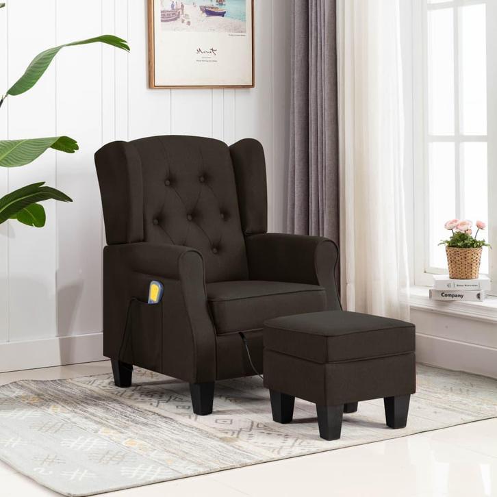vidaXL Massagestoel met voetenbankje stof donkerbruin, Huis en Inrichting, Stoelen, Nieuw, Verzenden