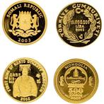 Wereld. 2003 Kleine gouden Herdenkingsmuntjes (4 stuks), Postzegels en Munten