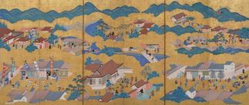 Byôbu  (paravent) - Feuille dor, Bois laqué, Soie - Japon