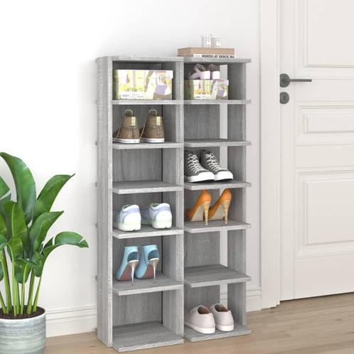 vidaXL Schoenenrekken 2 st 27,5x27x102 cm bewerkt hout grijs, Huis en Inrichting, Kasten | Schoenenkasten, Nieuw, Verzenden