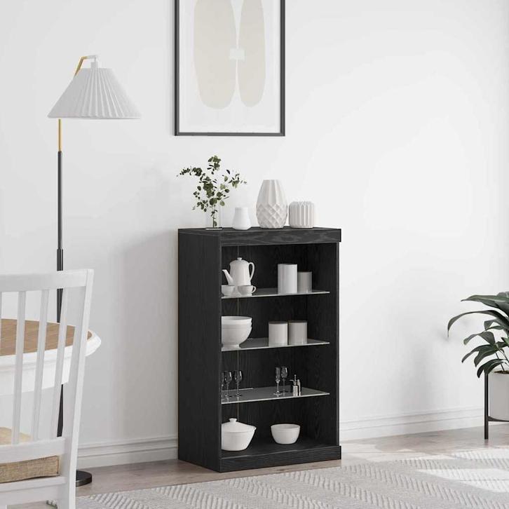 vidaXL Dressoir Zwart Eiken 60.5 x 37 x 100 cm Bewerkt hout, Huis en Inrichting, Kasten | Dressoirs, Nieuw, Verzenden