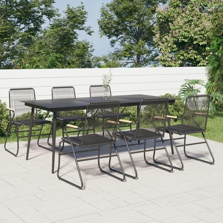 vidaXL 7-delige Tuinset PVC-rattan zwart, Tuin en Terras, Tuinsets en Loungesets, Tuinset, Nieuw, Verzenden