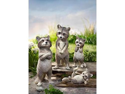 Veiling - 4 decoratiefiguren wasbeer, Tuin en Terras, Tuinwanddecoratie
