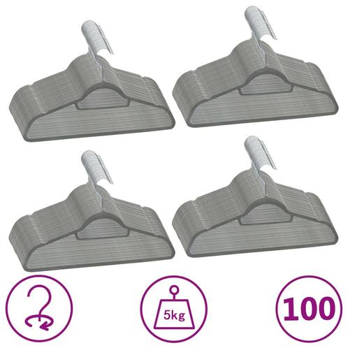 vidaXL 100-delige Kledinghangerset anti-slip fluweel grijs, Huis en Inrichting, Kasten | Kleerkasten, Nieuw, Verzenden