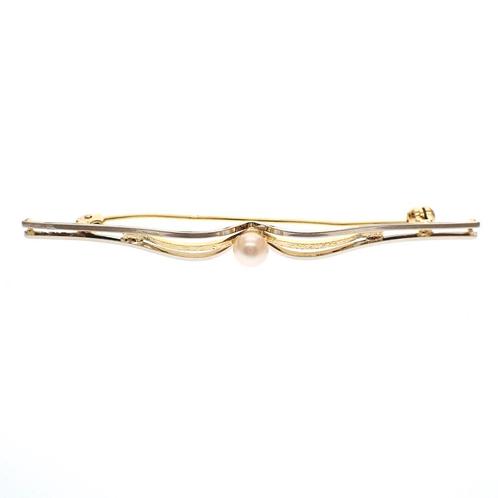 Bicolor gouden broche met parel (zoetwater parel, witgoud), Handtassen en Accessoires, Broches, Overige kleuren, Gebruikt, Met edelsteen