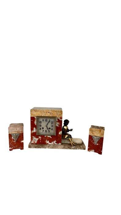 Pendule (3) - Marmer, Zinklegering - 1920-1930, Antiquités & Art, Antiquités | Horloges