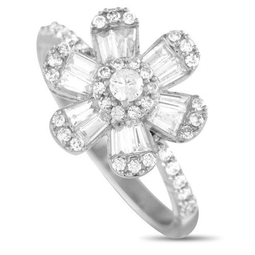 Bague - 14 carats Or blanc, Irene 14K Or Blanc Bague Fleur, Handtassen en Accessoires, Ringen
