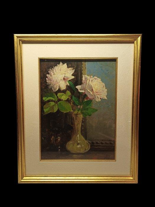 Italiaanse school (XIX) - Vaso di rose, Antiek en Kunst, Kunst | Schilderijen | Klassiek