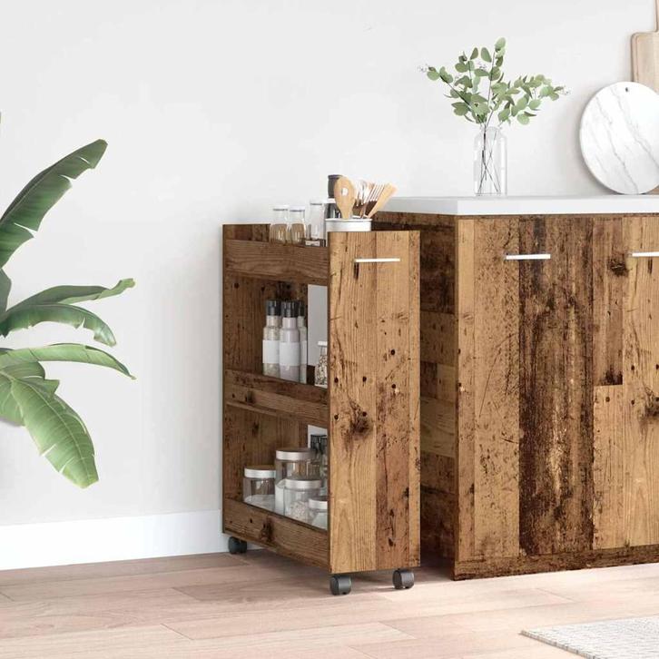 vidaXL Kast met wiel Oud hout 60 x 22 x 79 cm Bewerkt hout, Huis en Inrichting, Kasten | Overige, Nieuw, Verzenden
