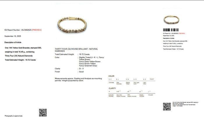 Armband - 14 karaat Geel goud - 19.72ct. tw. Diamant, Handtassen en Accessoires, Armbanden