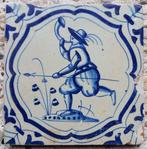 Tegel - Antieke Delftsblauwe tegel met hoornblazer. -, Antiek en Kunst