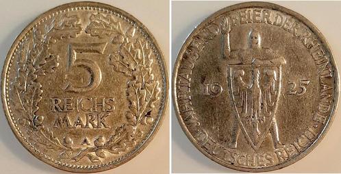 Duitsland 5 Reichsmark Rheinlande 1925 A sehr schoen mini..., Postzegels en Munten, Munten | Europa | Niet-Euromunten, België