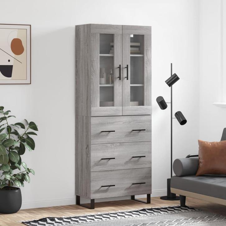 vidaXL Hoge kast 69,5x34x180 cm bewerkt hout grijs sonoma, Huis en Inrichting, Kasten | Dressoirs, Nieuw, Verzenden