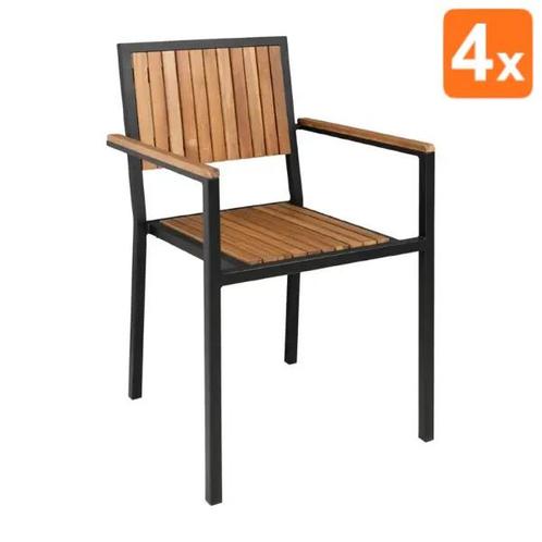 Stoelen | Hout/Staal | Hout (Acacia) | Zwart Frame |, Zakelijke goederen, Horeca | Keukenapparatuur, Nieuw in verpakking, Verzenden