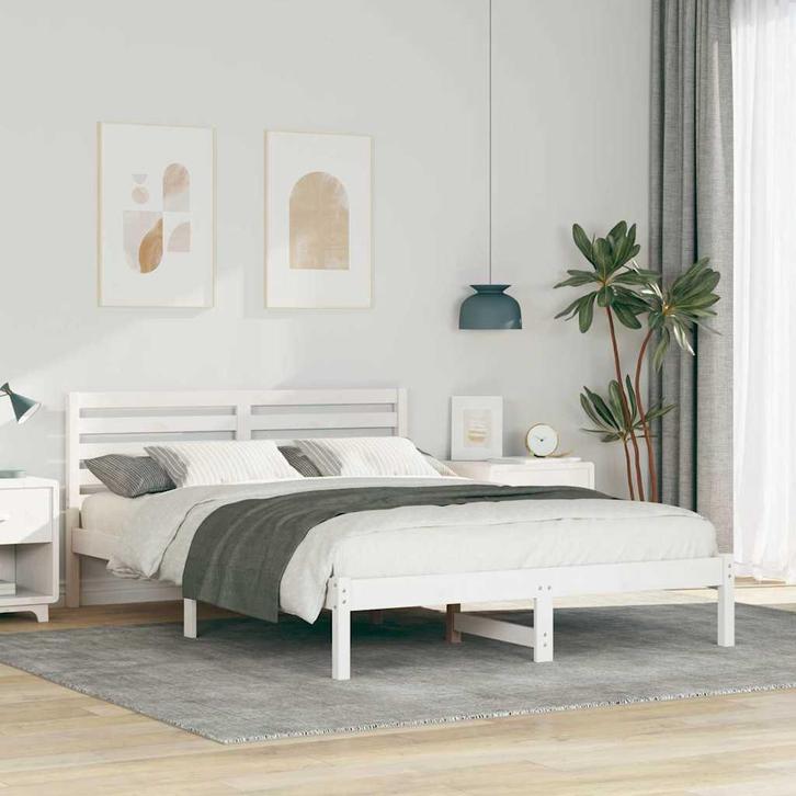 vidaXL Bedframe met hoofdeinde Wit 140 x 210 cm Massief, Huis en Inrichting, Slaapkamer | Bedden, Nieuw, Verzenden