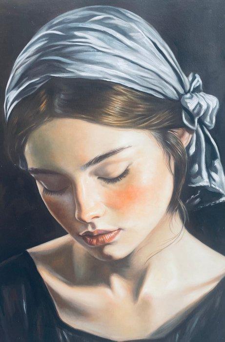 Archemisio (1978) - Ritratto di donna con velo grigio, Antiek en Kunst, Kunst | Schilderijen | Klassiek