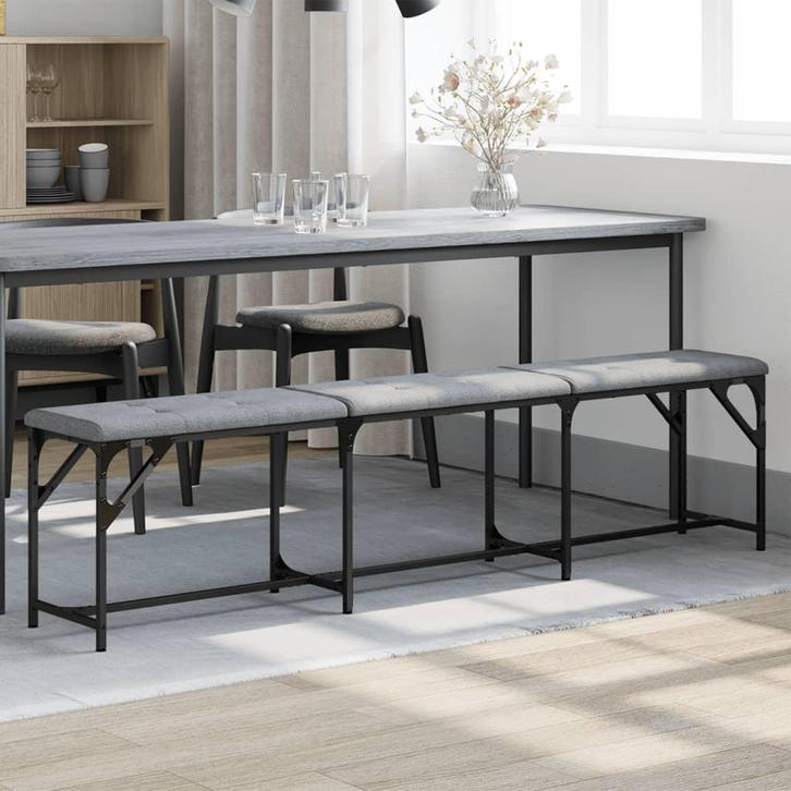vidaXL Eetkamerbank 186x32x45 cm staal en stof lichtgrijs, Huis en Inrichting, Stoelen, Nieuw, Verzenden